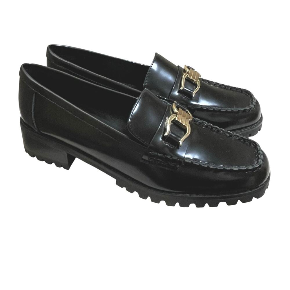 Talbots Gianna Leather Loafers Gold Accents Size 8M Chunky Lug Sole Preppy - Picture 5 of 12